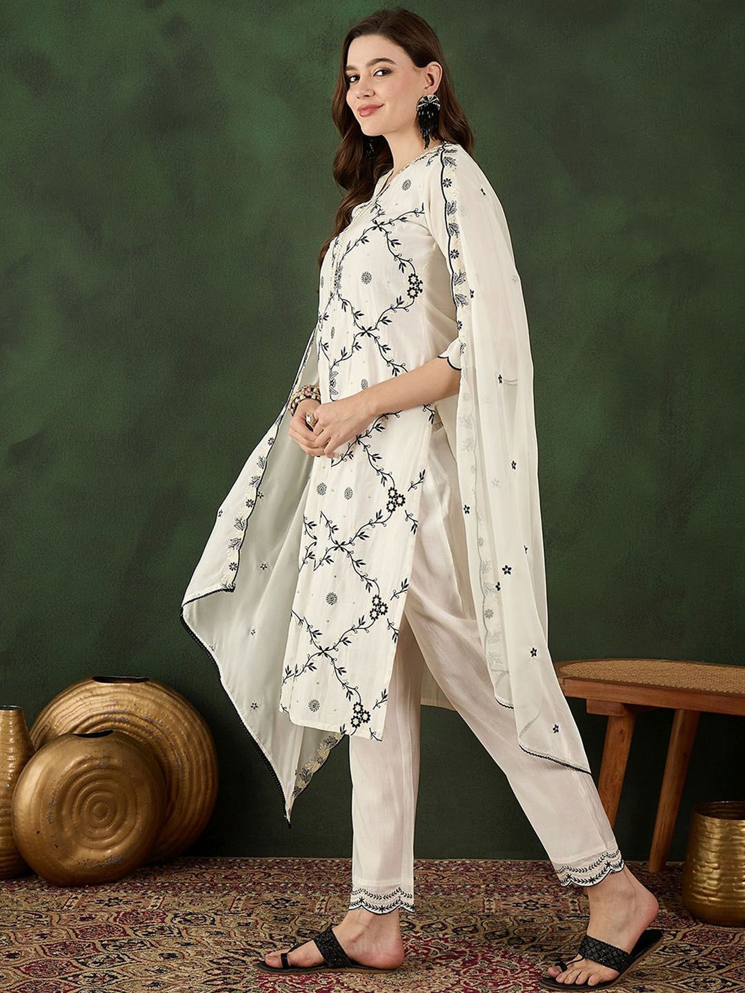 Sangria Embroidered Kurta & Trouser With Dupatta | Grocsy