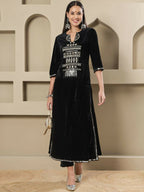 Joban Fashion Women Black Velvet Hand Embellishment Stitched Kurta Set | Grocsy