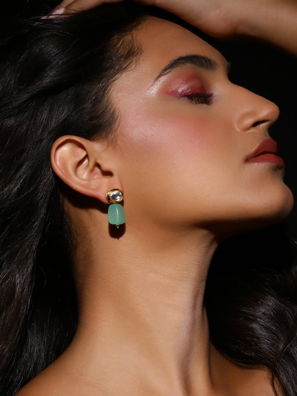 Gold-Polished Contemporary Kundan Drop Earrings - Ruby Raang | Grocsy