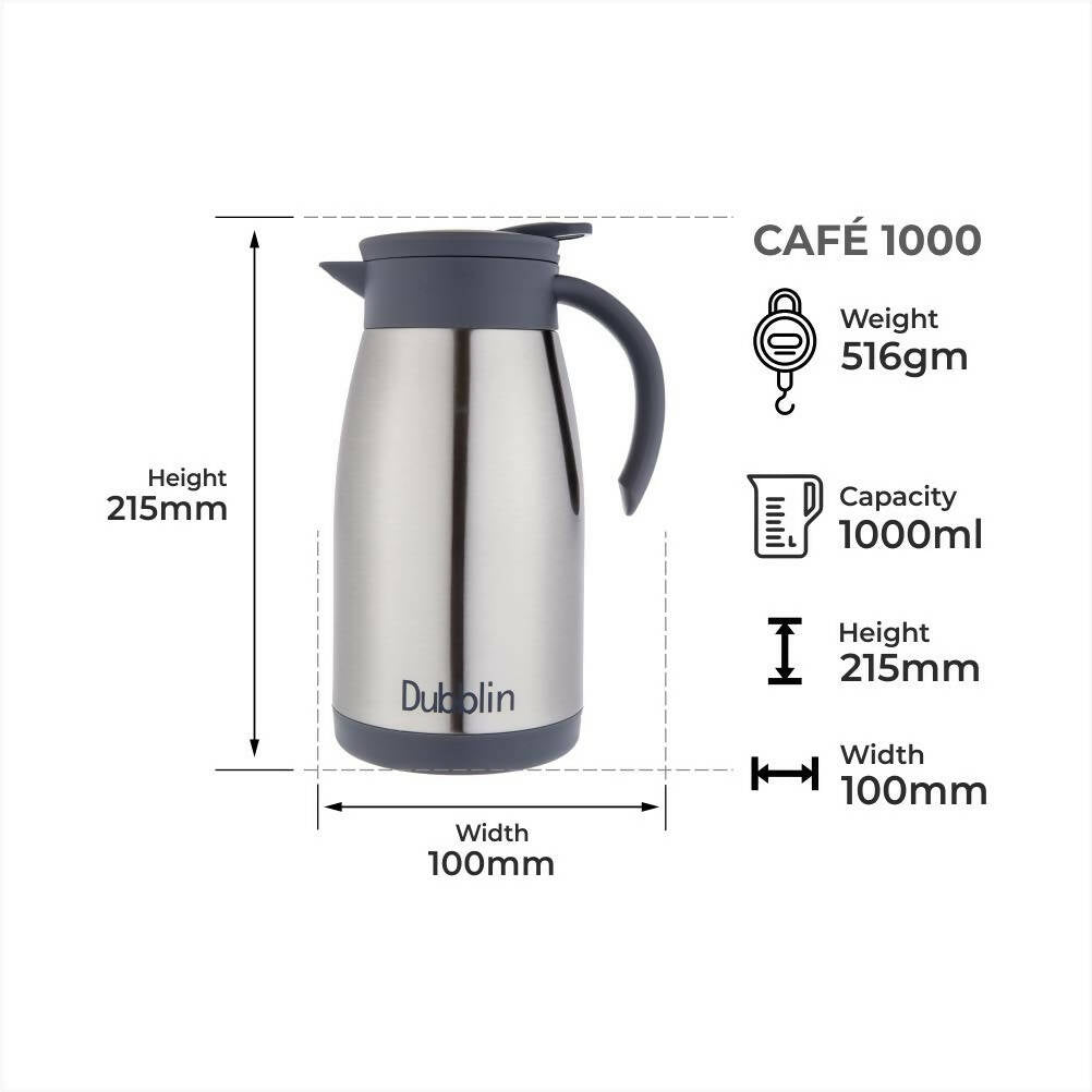 Dubblin Cafe Stainless Steel Double Wall Vacuum Insulated Thermos Flask | Grocsy