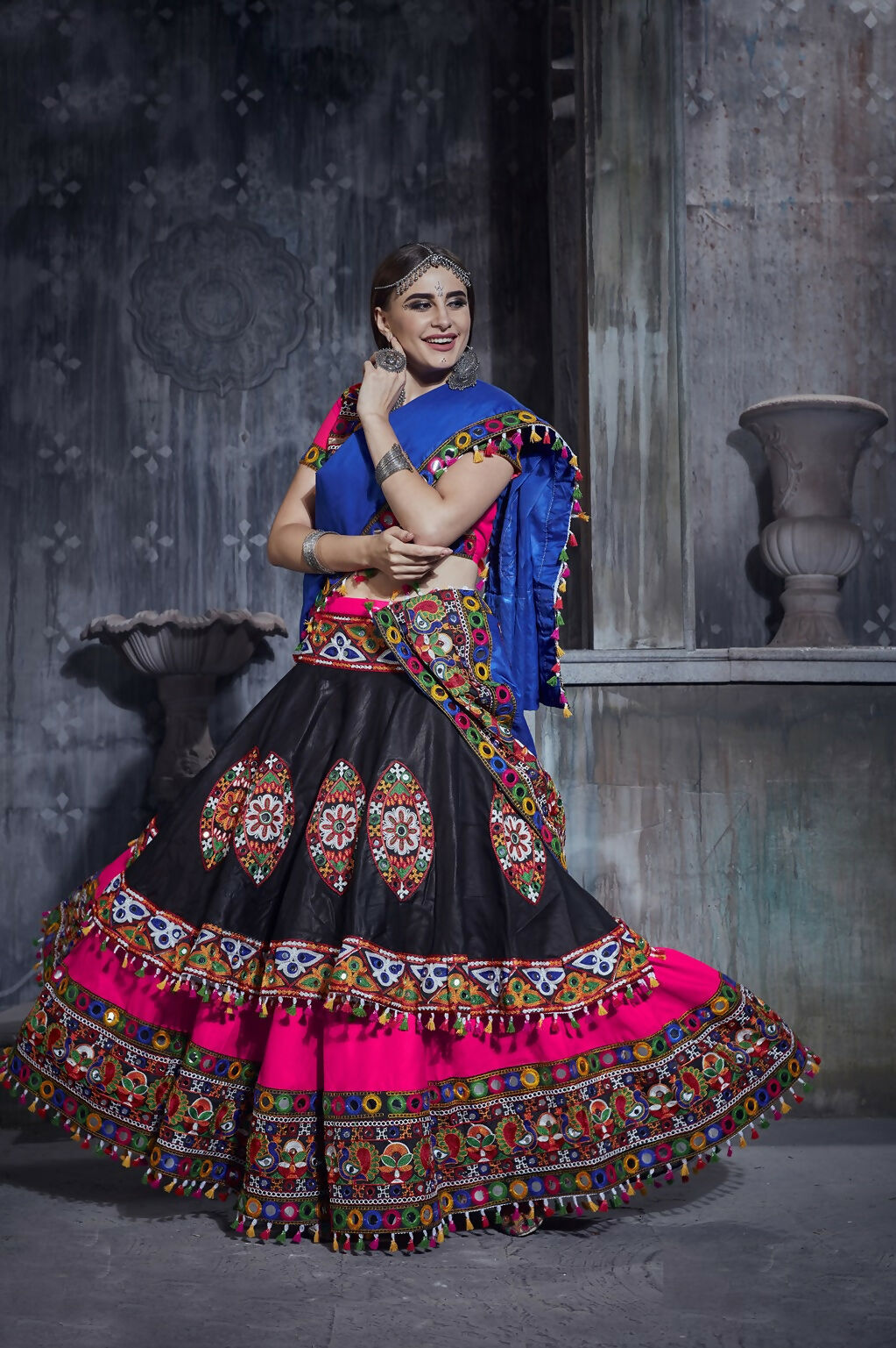 AI Fashion Black-Pink Art Silk Designer Navratri Lehenga Choli Collection | Grocsy