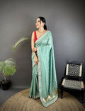 Joban Fashion Sea Green Bandhej Bandhani Vichitra Silk Bandhani Prints Saree | Grocsy