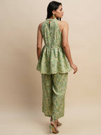 Green Poly Rayon Floral Printed Top with Matching Trouser - Shivani | Grocsy