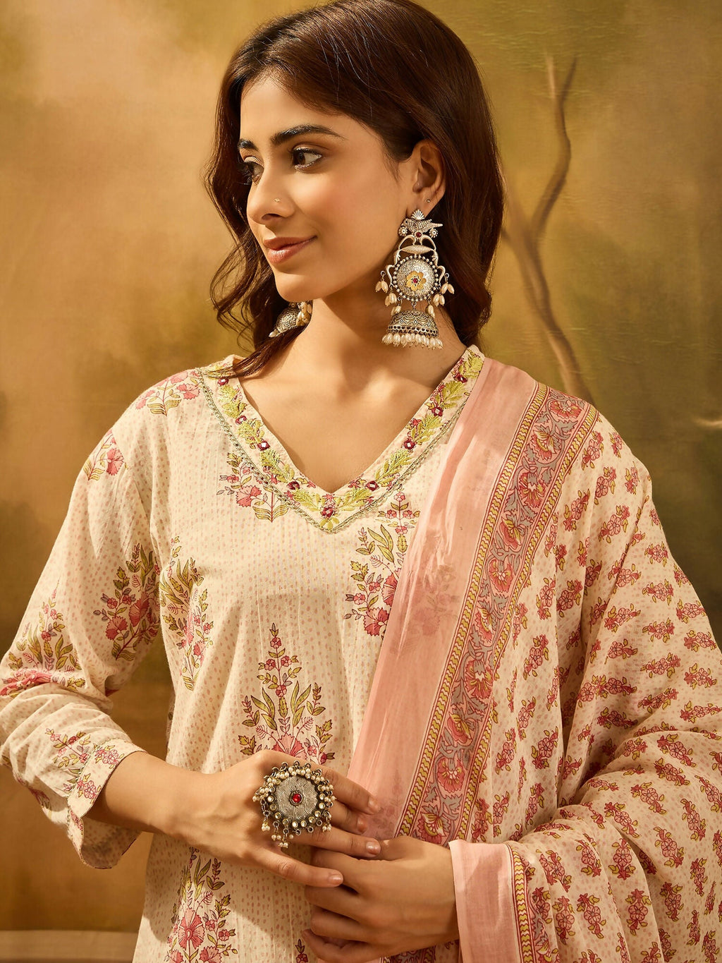 Joban Fashion Printed Cream Pure Cotton Kurta Set | Grocsy
