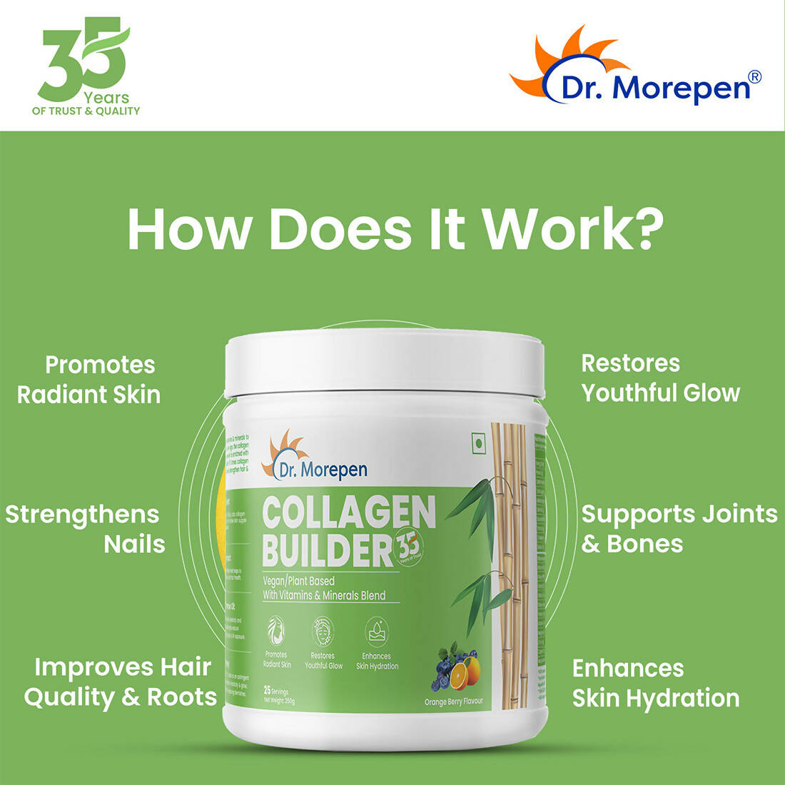 Dr. Morepen Biotin+ Advanced Tablets and Natural Collagen Builder, Orange Berry Flavour Combo | Grocsy