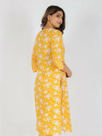 Aramya Yellow Soft Cotton Floral Straight Kurta for Women | Grocsy