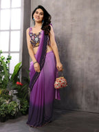 Aafreen Partywear Designer Light Purple Georgette Fancy Saree | Grocsy