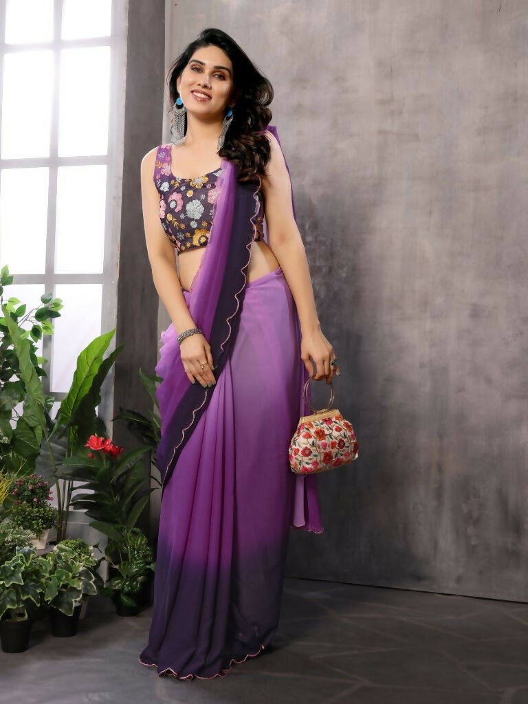 Aafreen Partywear Designer Light Purple Georgette Fancy Saree | Grocsy