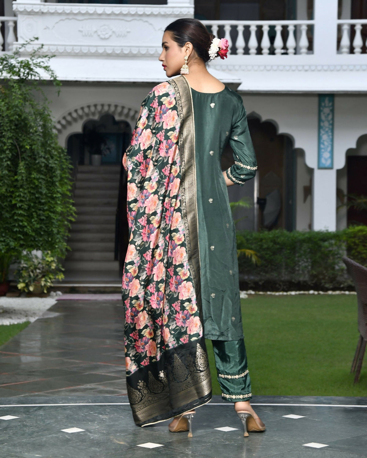 Vaasva Women's Silk Emboidered Solid Pant Set & Digital Printed Dupatta | Grocsy
