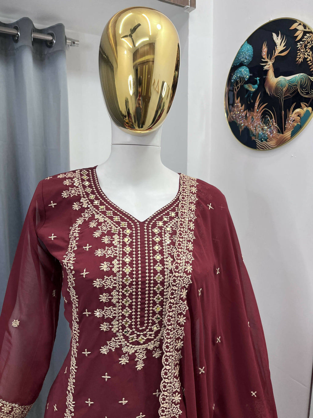 Teeya Creation Maroon Color Faux Georgette Embroidery Work Party Wear Salwar Suit | Grocsy