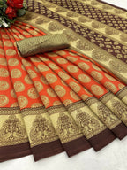 Vamika Orange Printed Art Silk Saree | Grocsy