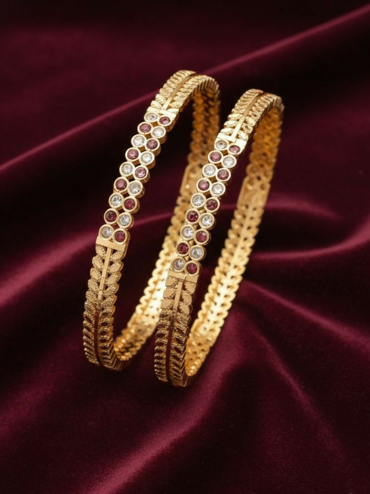 NVR Women Set of 2 Gold Plated CZ Stone Bangle | Grocsy