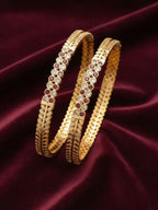NVR Women Set of 2 Gold Plated CZ Stone Bangle | Grocsy