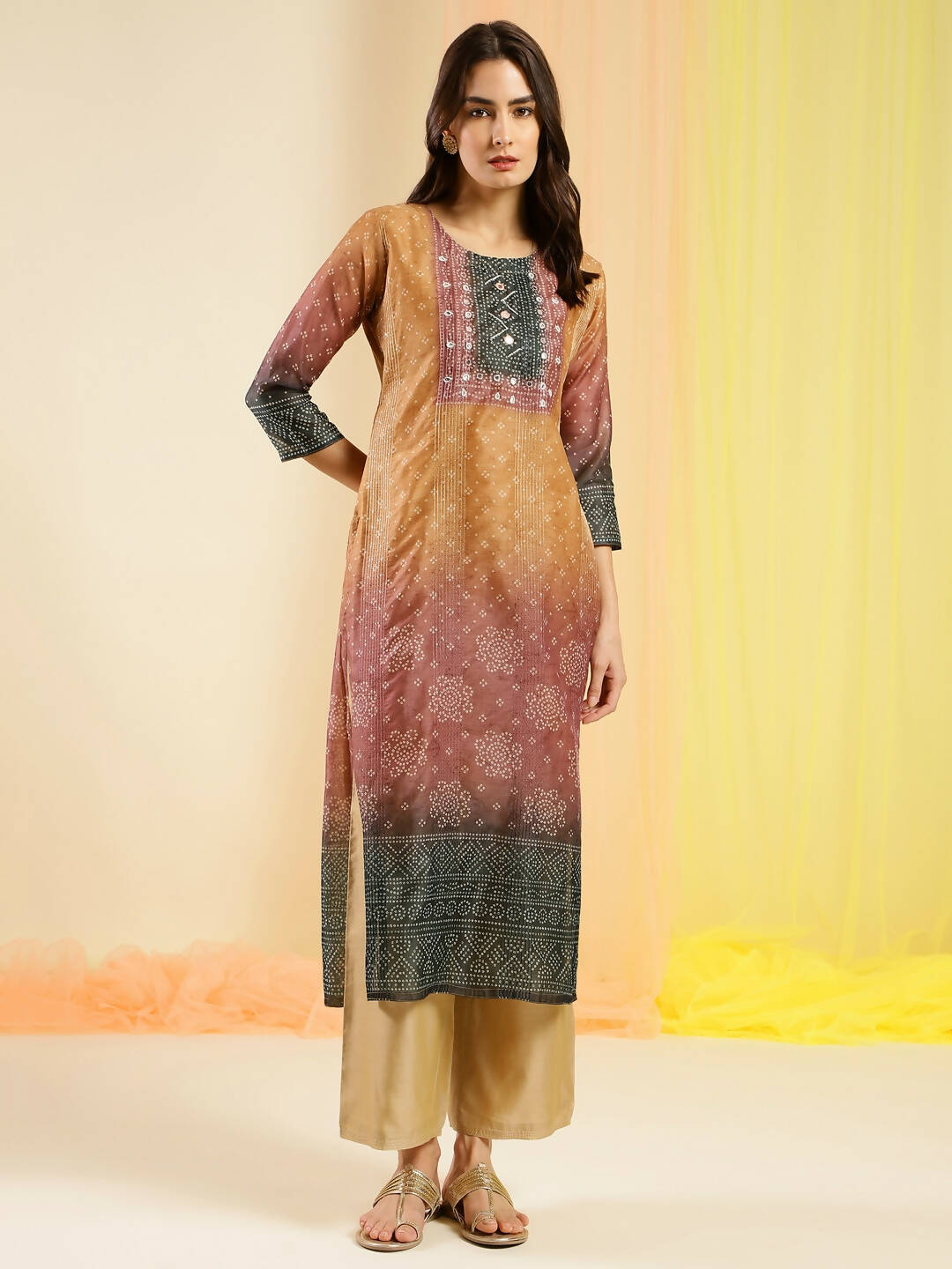 Orange Chinon Digital Printed With Hand Work Kurta - Himanshi | Grocsy