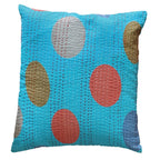 The Decor Nook Turquoise Blue Base With Multicolour Circles Print Cushion Cover | Grocsy