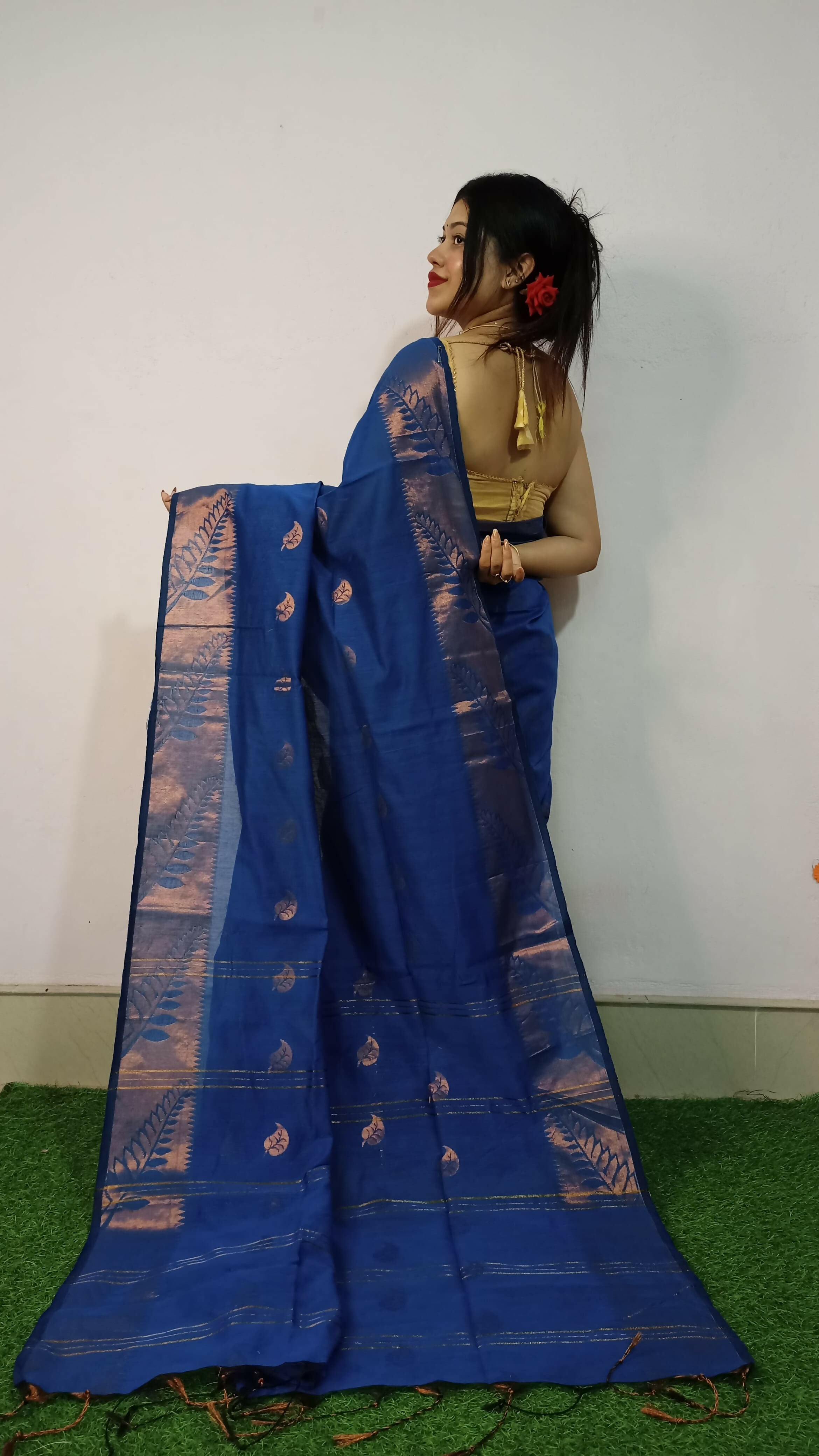 Exclusive Collection Beautiful Blue Cotton Silk Woven Handloom Saree With Running Blouse Piece | Grocsy