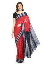 Vamika Sambalpuri Ikat Cotton Dehabandha Badafula Red & Blue Saree | Grocsy
