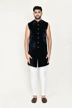 Joban Fashion Blue Colored Velvet Fabric Open Jacket, Indo Western With Straight Fit Pant | Grocsy