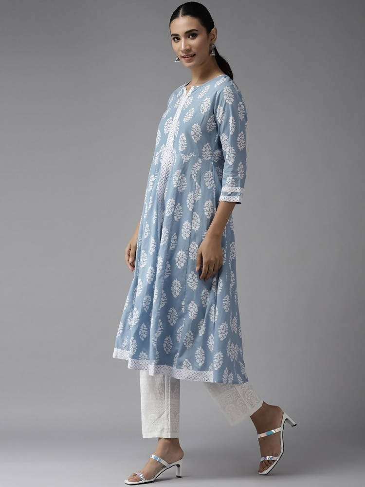 Yufta Blue & White A-Line Dupatta Set | Grocsy