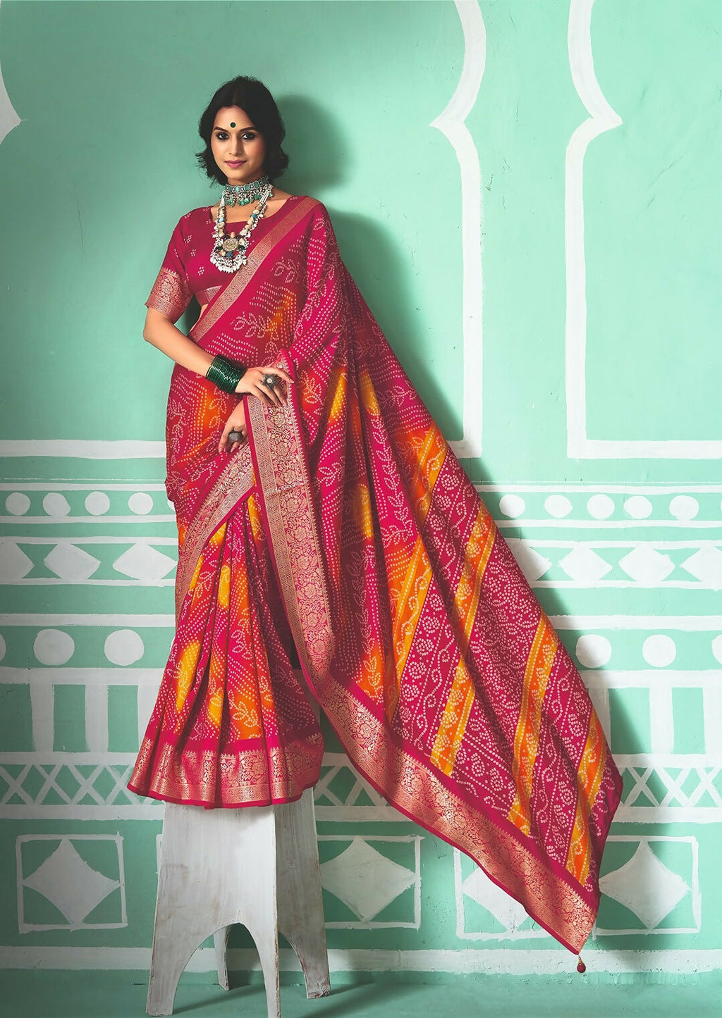 Joban Fashion Vicitra Silk Pink Soft Fabric With Digital Print Saree | Grocsy