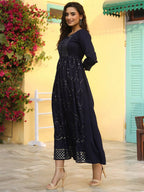 Juniper Women's Navy Festive Embroidered Flared Dress | Grocsy