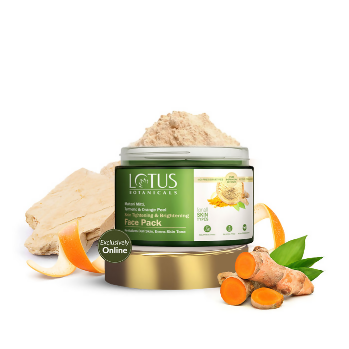 Lotus Botanicals Multani Mitti Turmeric & Orange Peel Skin Tightening & Brightening Face Pack | Grocsy