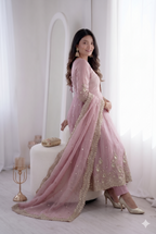 Teeya Creation Womens New Latest Trendy Elegant Baby Pink Embroidered Anarkali Suit Set with Scalloped Dupatta | Grocsy