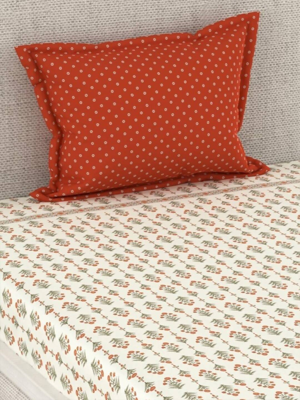 CHHAVI INDIA Cream-Coloured & Orange Floral Ultra Soft 210 TC Bedsheet with Pillow Covers | Grocsy