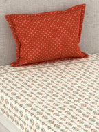 CHHAVI INDIA Cream-Coloured & Orange Floral Ultra Soft 210 TC Bedsheet with Pillow Covers | Grocsy
