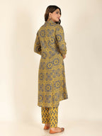 Aramya Yellow Rayon Geometric Print High Low Kurta Pant Set for Women | Grocsy
