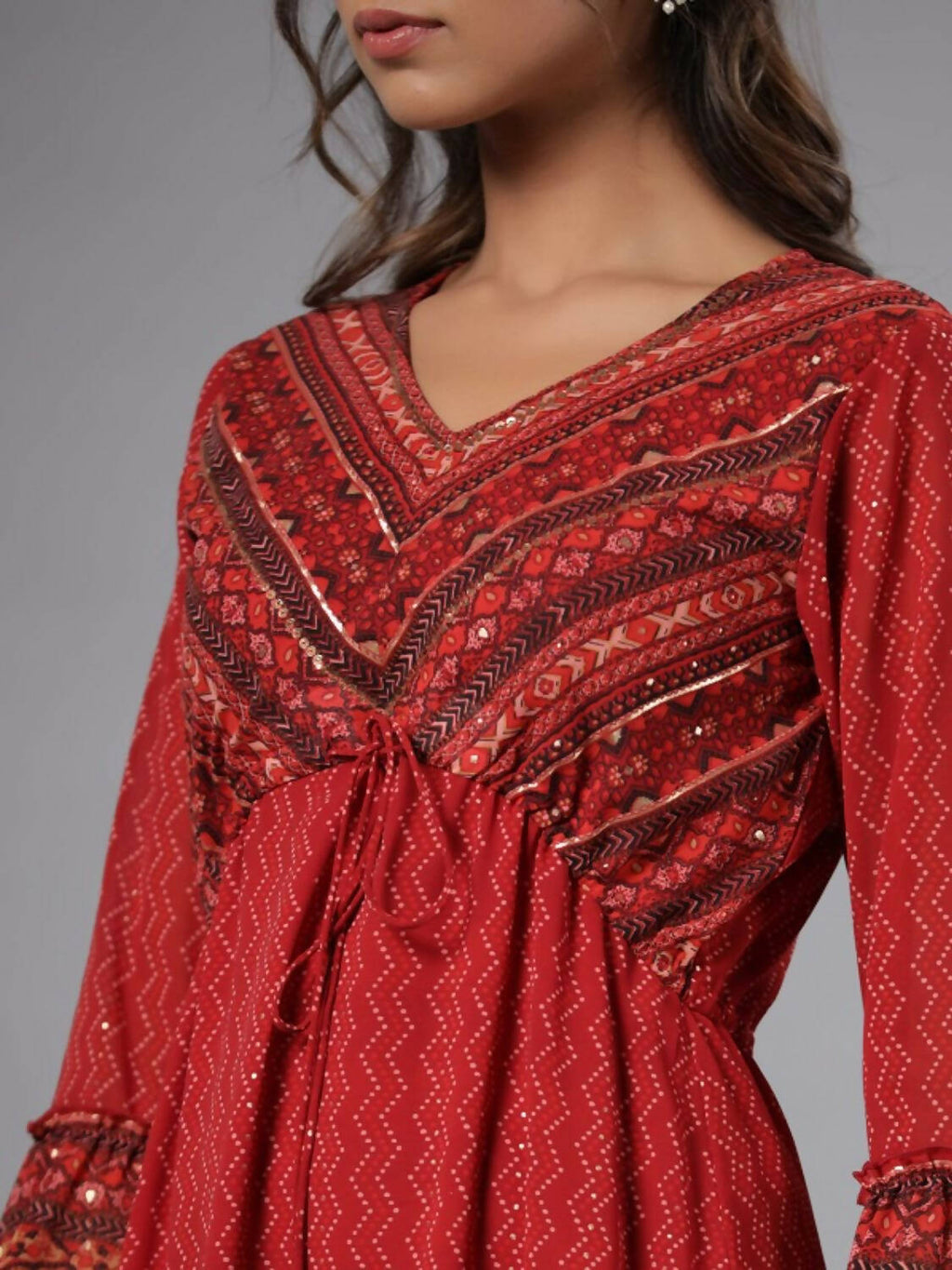Juniper Women Rust Georgette Printed Midi Dress | Grocsy