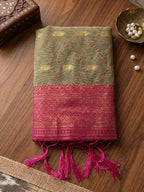 Shree Shyam Fashion Chiku With Pink Cotton Saree | Grocsy
