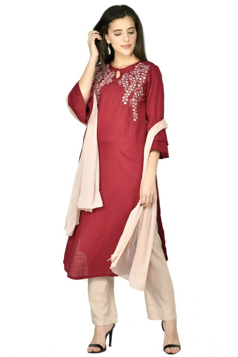 Joban Fashion Wine Cotton Rayon Kurta Set | Grocsy