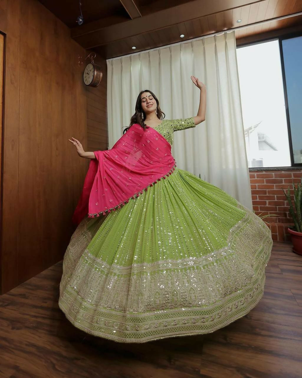 Jyoti Fashion Women's Green Faux Georgette Sequins with Thread Embroidered Designer Lehenga Choli Set | Grocsy