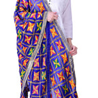 SWI Stylish Women's Embroidered Phulkari Chiffon Royal Blue Dupatta | Grocsy