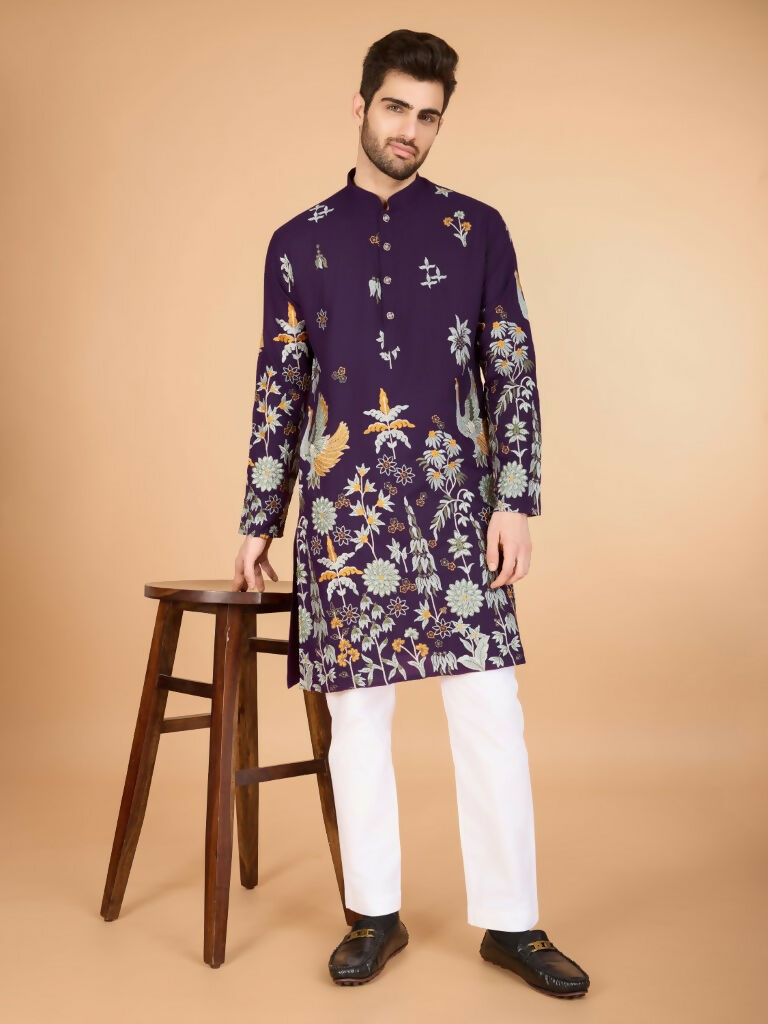 Vastranavya Exclusive Wedding Wear Viscose Rayon Thread Embroidered Work Kurta | Grocsy