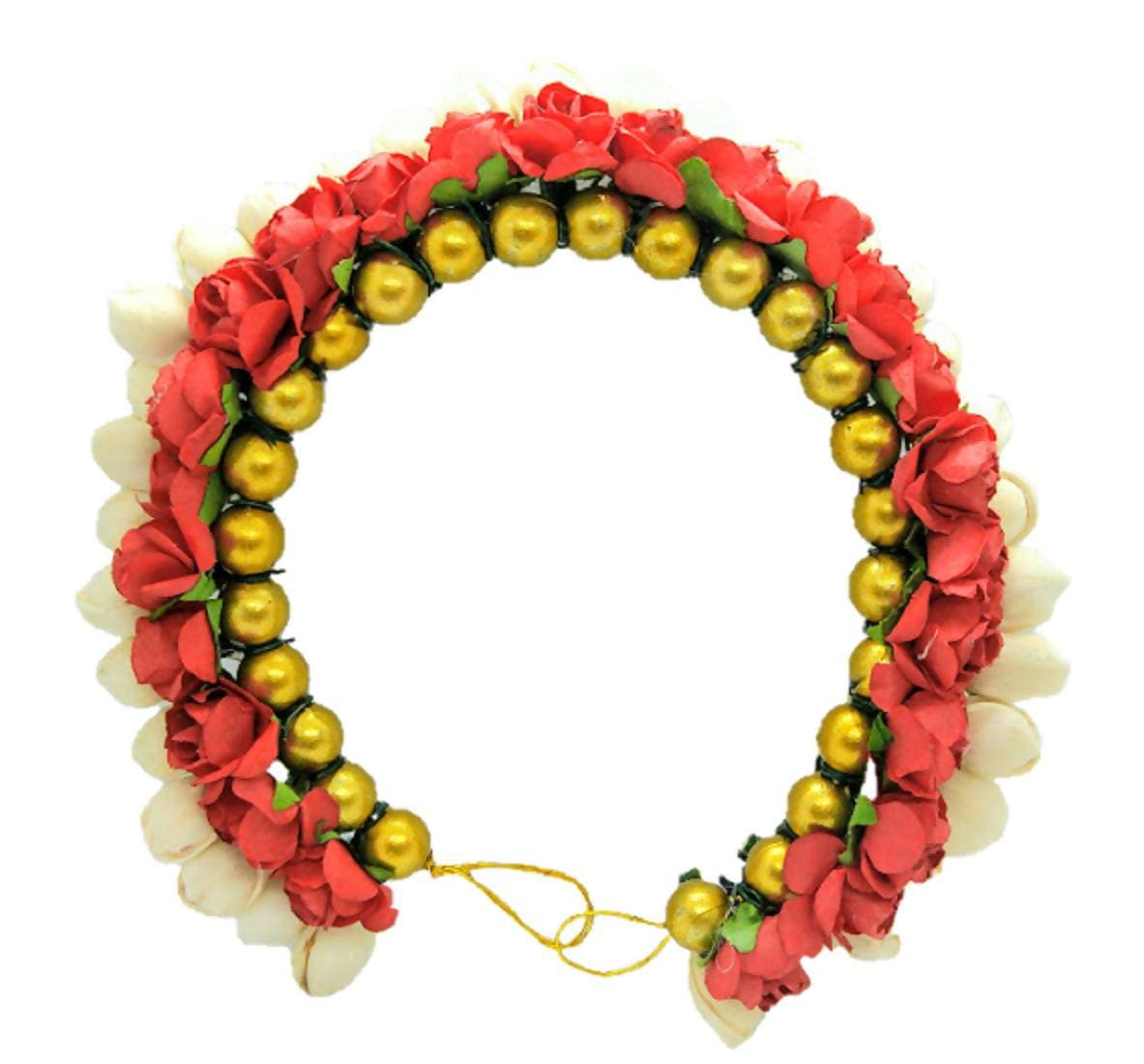 Gold Beads & Red Rose Gajra | Grocsy