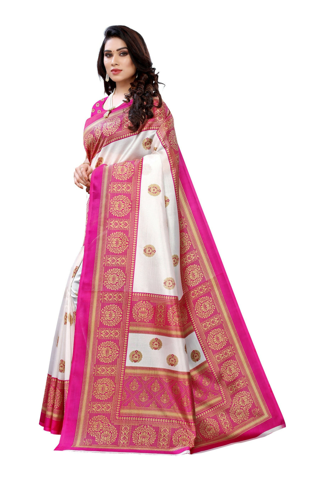 Vamika Pink Printed Art Silk Saree | Grocsy