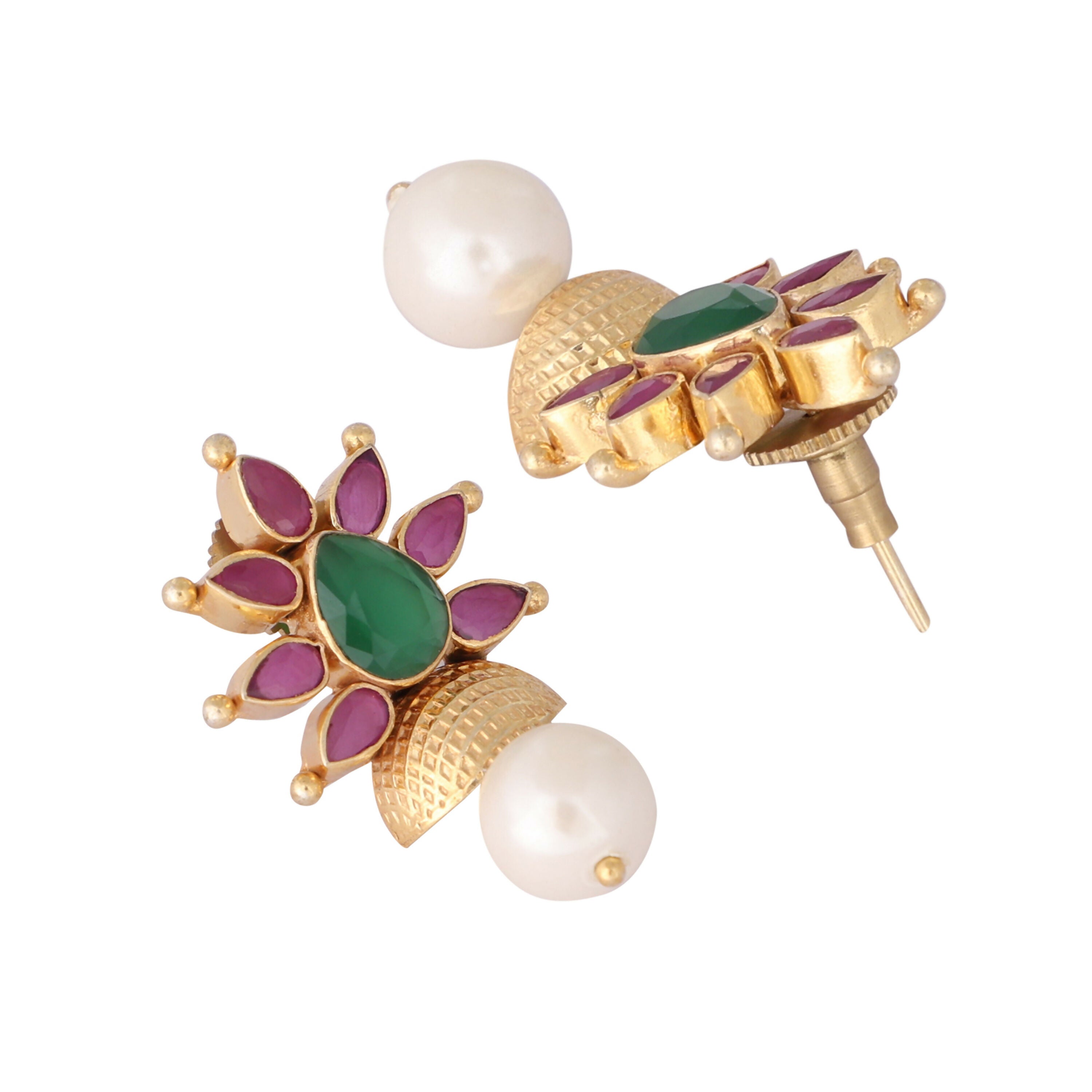 Nuyug 22K Gold-Plated Pearl Drop Floral Shaped Stud Earrings | Grocsy