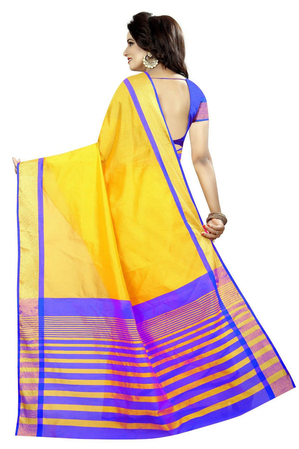 Vamika Yellow Cotton Silk Weaving Saree (MASTANI ROYAL BLUE) | Grocsy