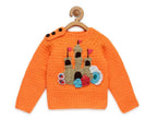 Chutput Kids Castle Design Solid Pullover Sweater - Orange | Grocsy