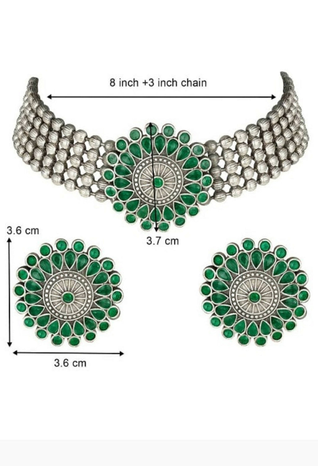 Mominos Fashion Johar Kamal Oxidised Silver-Plated Brass Finish Kundan Choker For Women (Green) | Grocsy