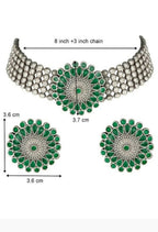 Mominos Fashion Johar Kamal Oxidised Silver-Plated Brass Finish Kundan Choker For Women (Green) | Grocsy