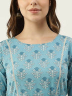 FIORRA Women's Sky Blue Cotton Kurta | Grocsy