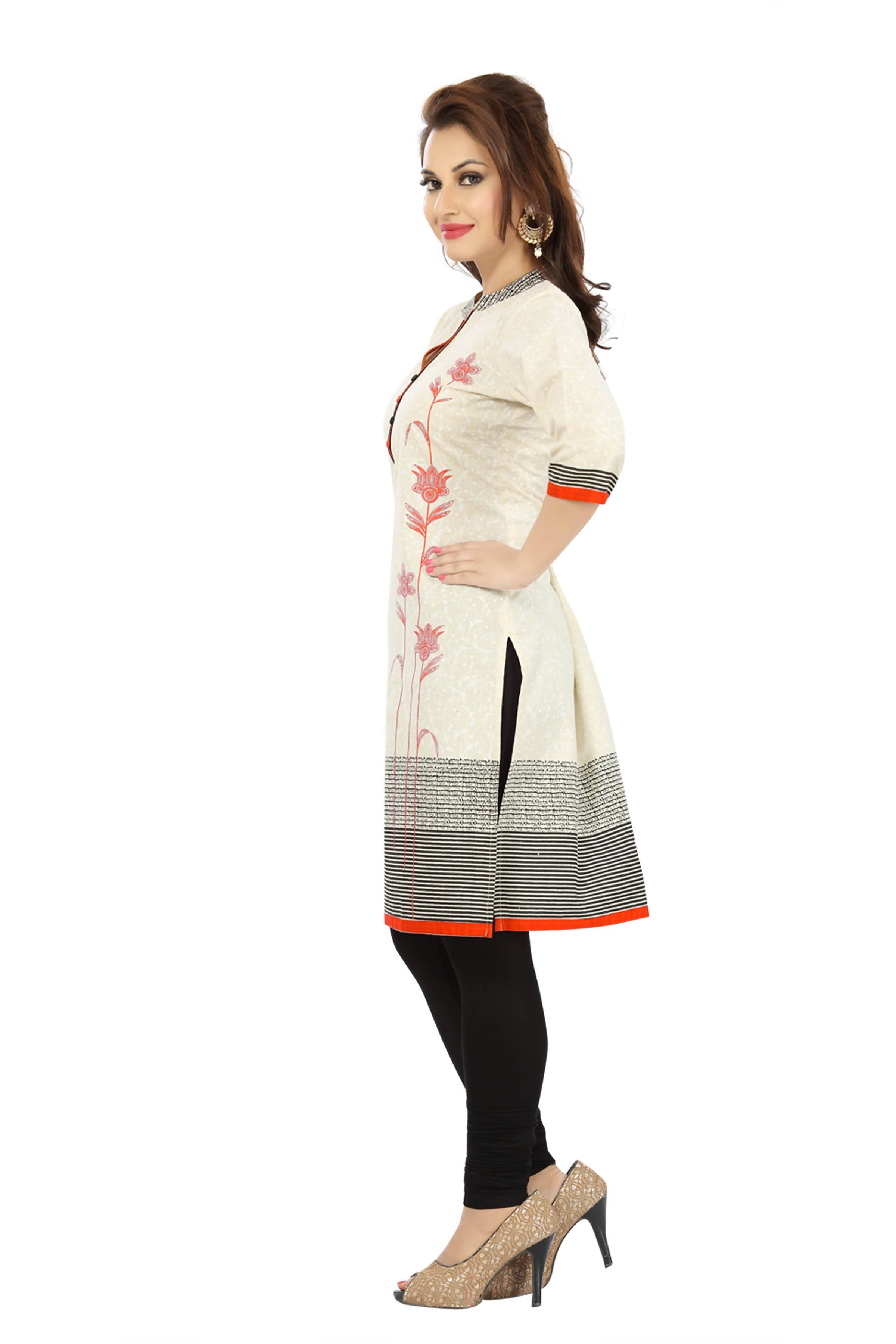 Snehal Creations Contemporary Beauty Off White Cotton Short Tunic For Women | Grocsy