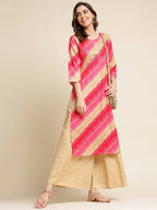 Pink Rayon Floral Printed Straight Fit Kurta - Prasuti | Grocsy