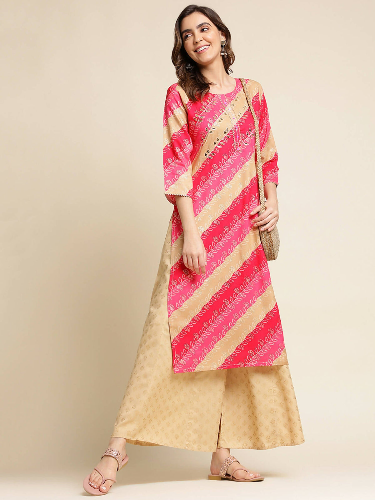 Pink Rayon Floral Printed Straight Fit Kurta - Prasuti | Grocsy