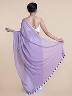 Suta Women Lavender And White Mul Cotton Saree | Grocsy