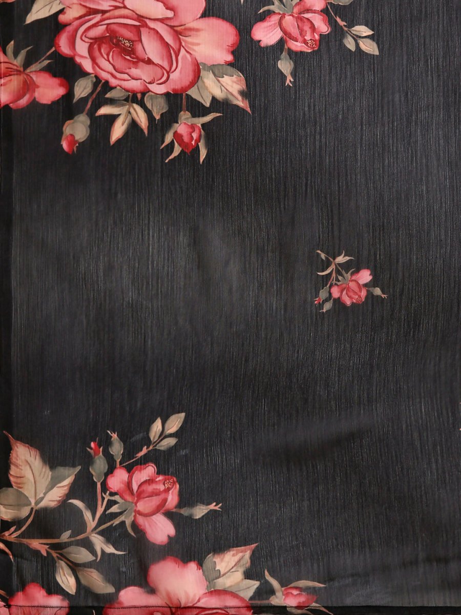 Ahalyaa Women's Traditional Semi Stitch Saree - Black | Grocsy