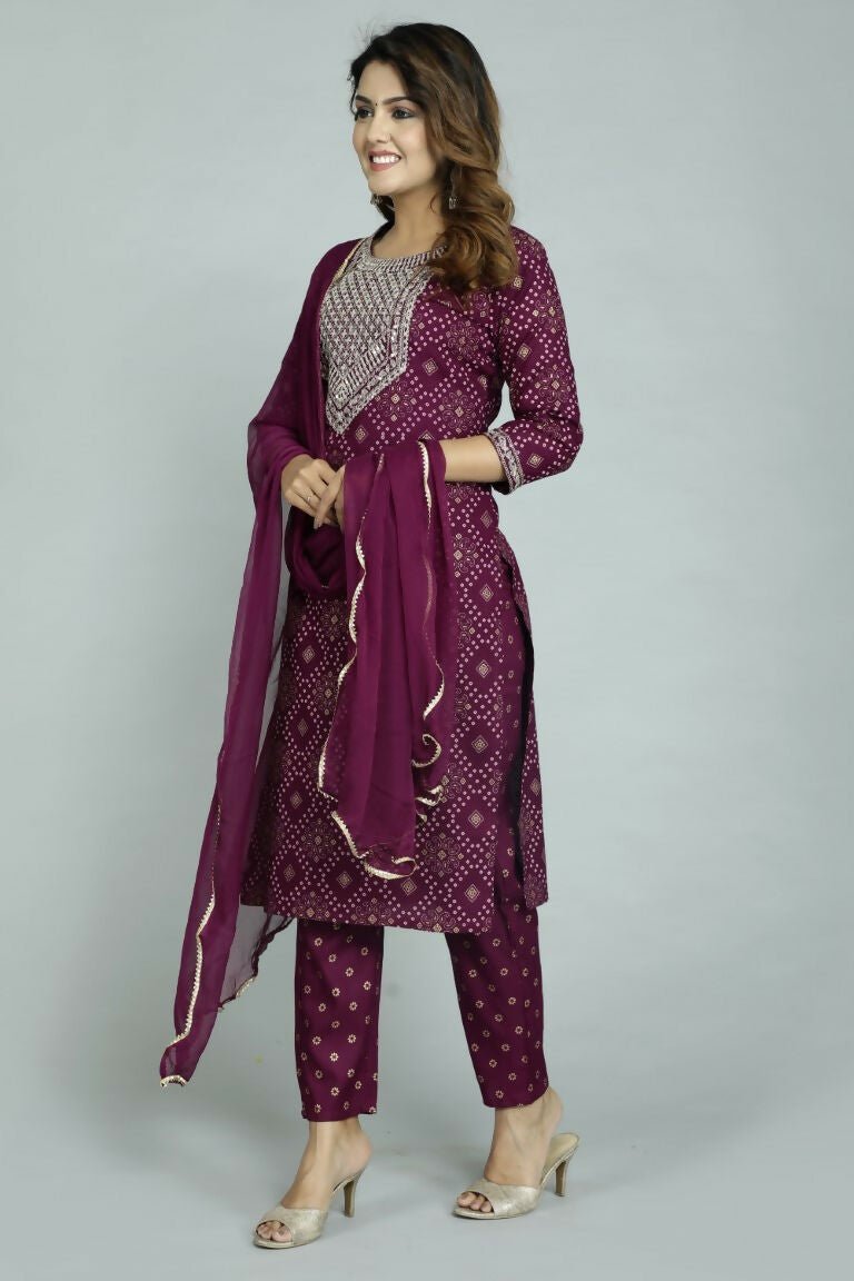 Alvano Women's Attractive And Stylish Rayon A Line Kurta With Pant And Dupatta | Grocsy